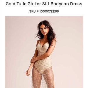 Gold Tulle Glitter Slit Bodycon Dress